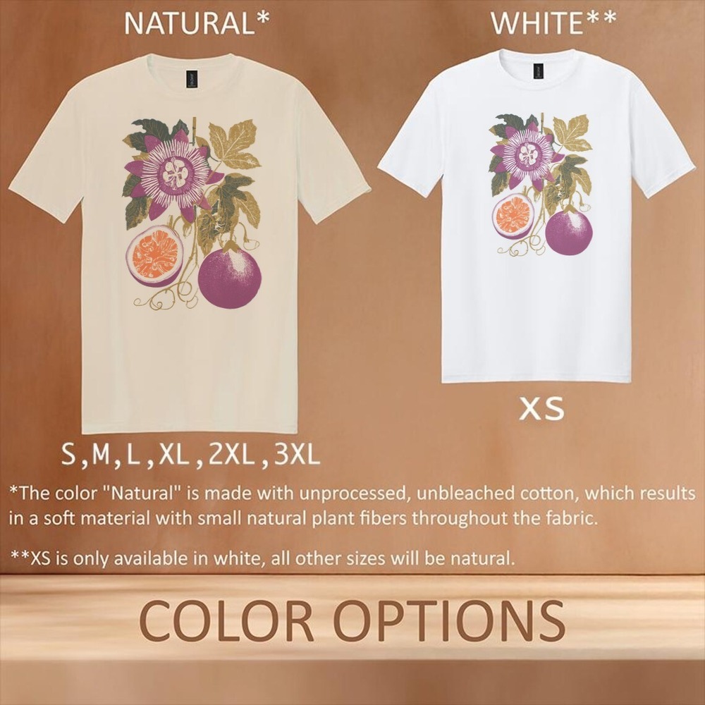 Botanical Garden Graphic Tee with Passion Flower and Fruit Illustration - Picture 6 of 7